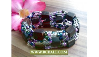 handmade bracelets beaded wood stretched 